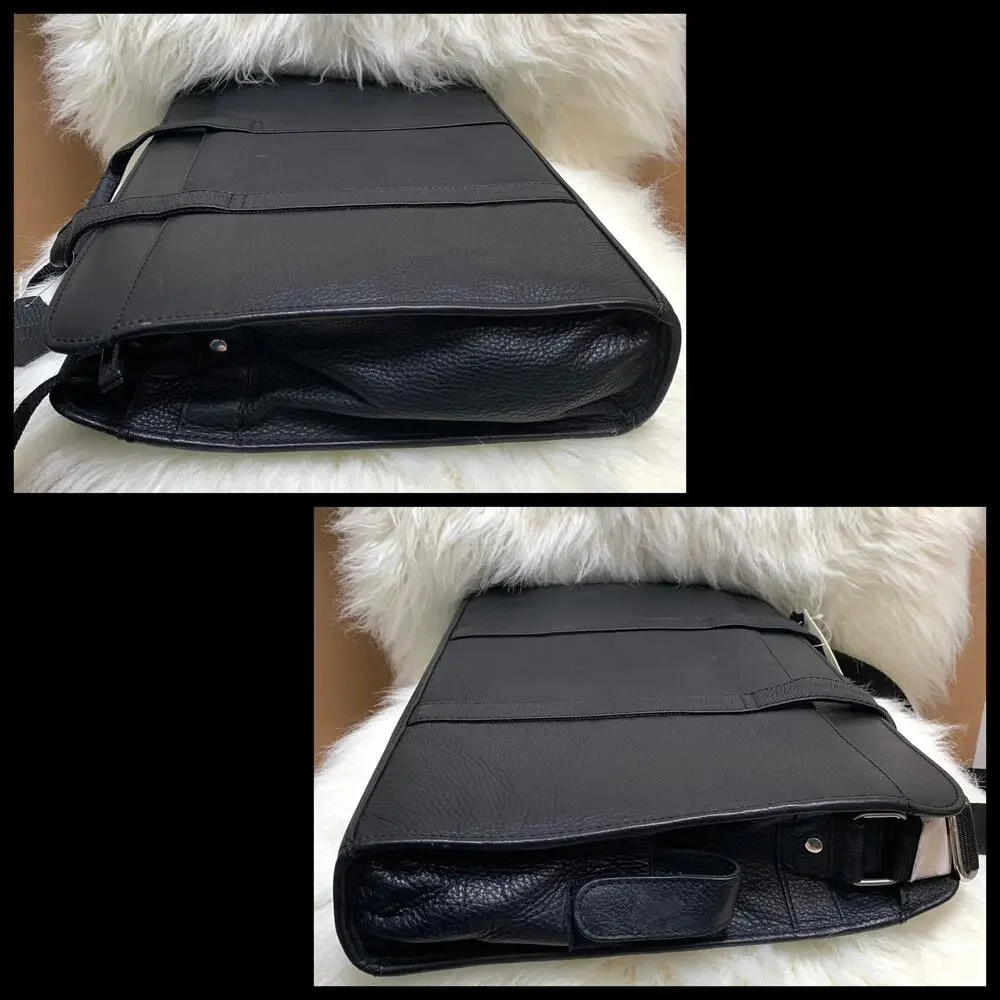MAPLE LEAF ACCESSORIES Black Pebbled Leather Briefbag Business Laptop School Bag